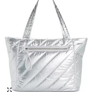 NEW Women’s On 34th St XL Metallic Silver Quilted Tote Bag